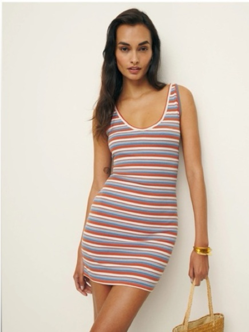 REFORMATION • Taylen Striped Mini Tank Dress in Rust, Blue & Cream Medium